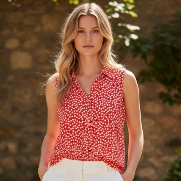 Jones New York Tops - JONES NEW YORK ladies sleeveless polkadot blouse, NWOT perfect condition size M